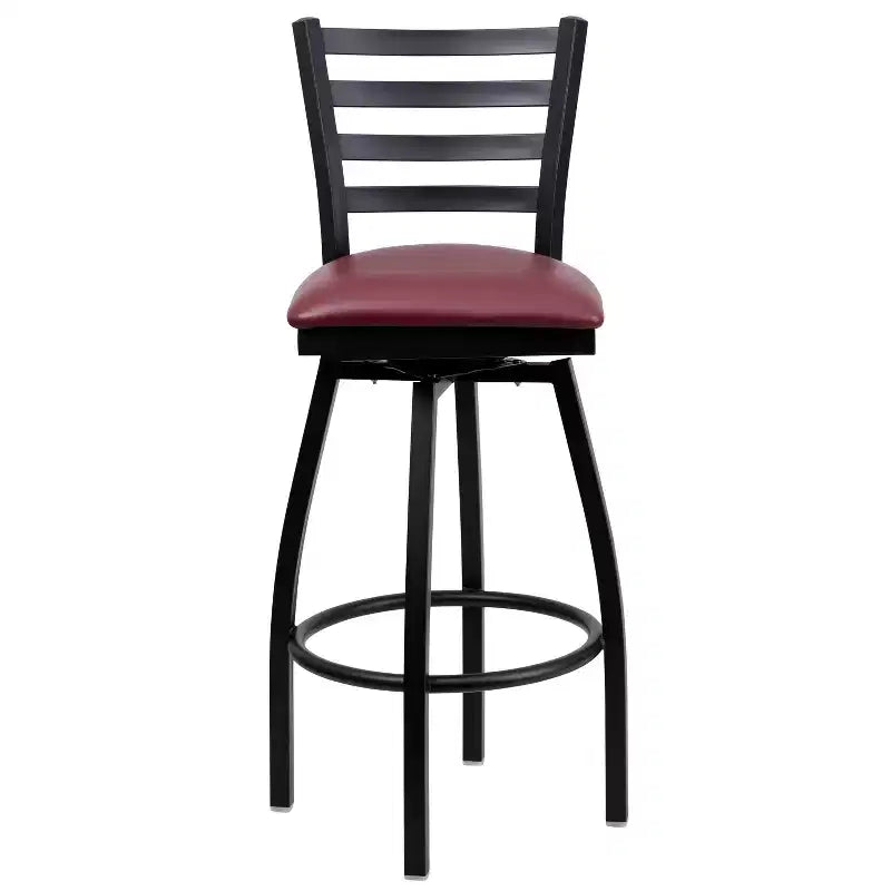 Emma and Oliver Black Ladder Back Swivel Metal Restaurant Dining Barstool