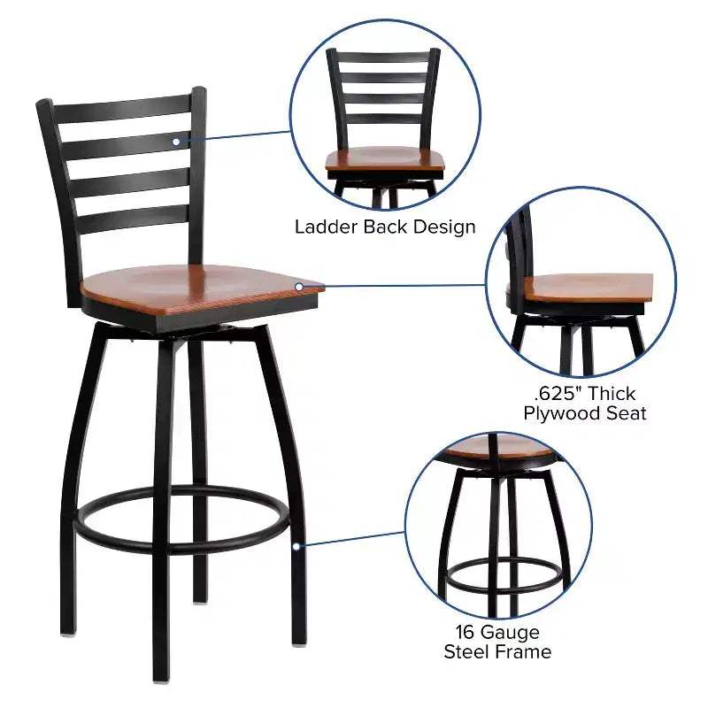 Emma and Oliver Black Ladder Back Swivel Metal Restaurant Dining Barstool