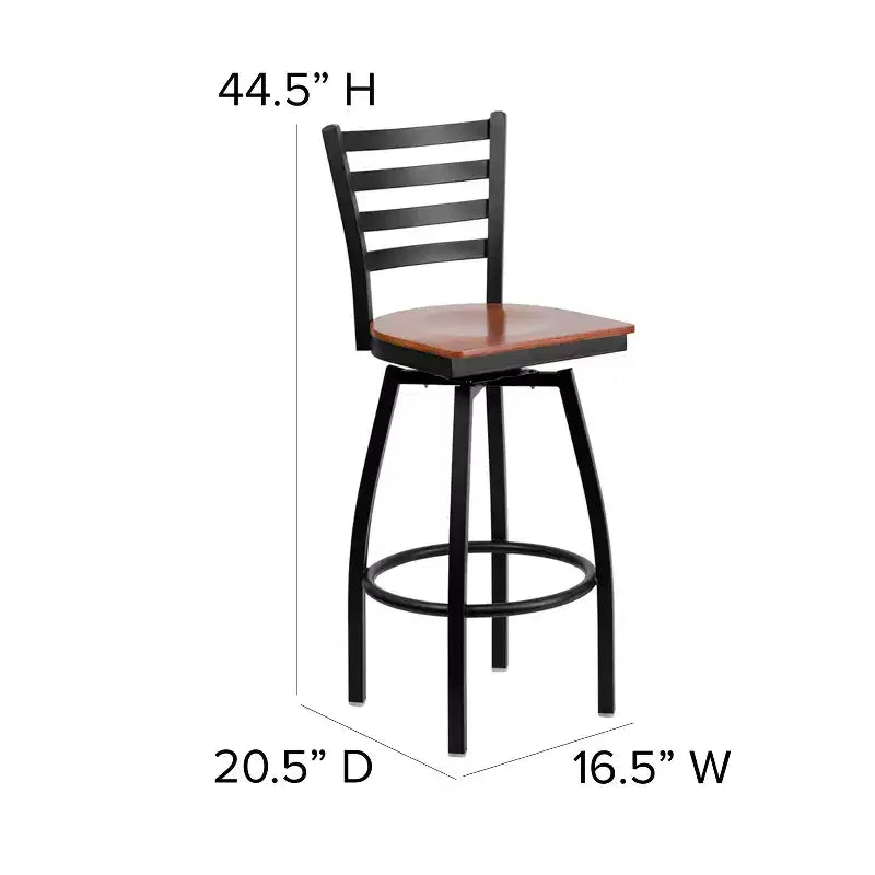 Emma and Oliver Black Ladder Back Swivel Metal Restaurant Dining Barstool