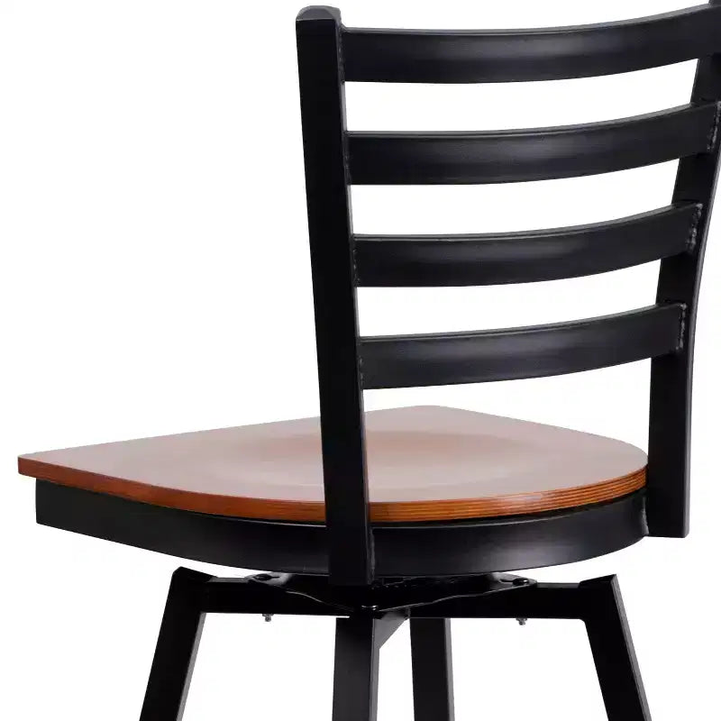 Emma and Oliver Black Ladder Back Swivel Metal Restaurant Dining Barstool