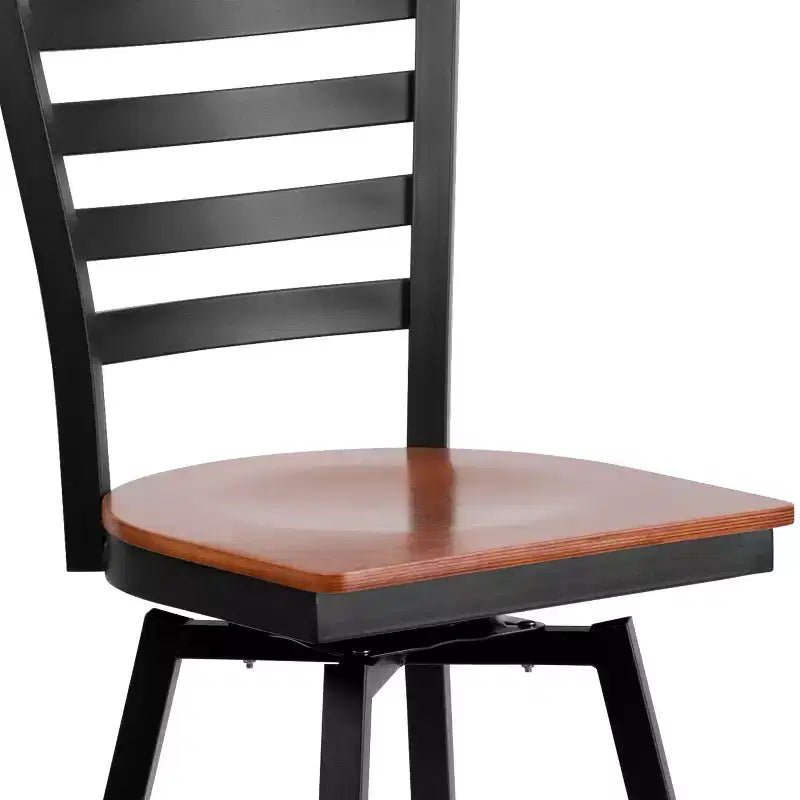 Emma and Oliver Black Ladder Back Swivel Metal Restaurant Dining Barstool