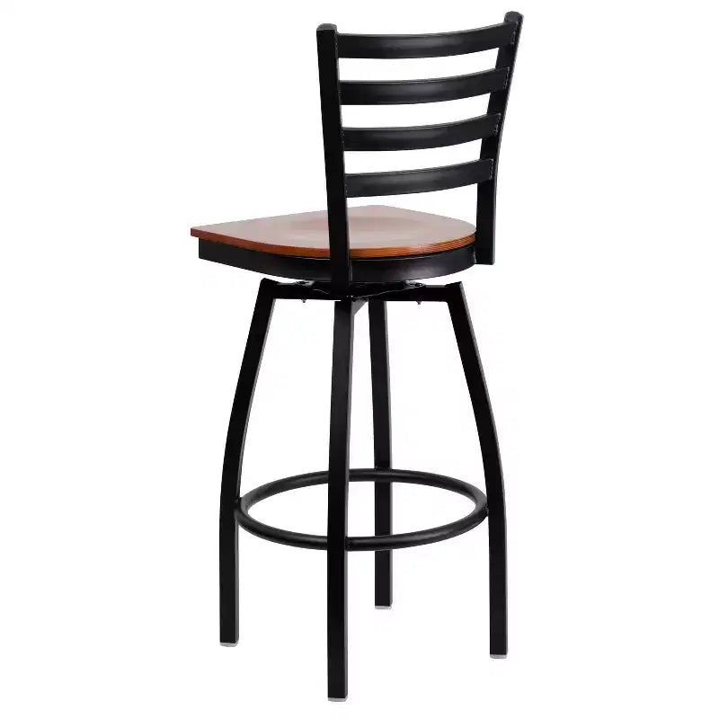 Emma and Oliver Black Ladder Back Swivel Metal Restaurant Dining Barstool