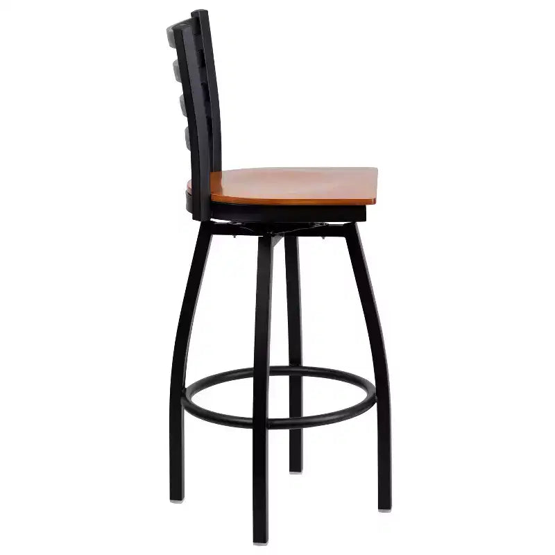 Emma and Oliver Black Ladder Back Swivel Metal Restaurant Dining Barstool
