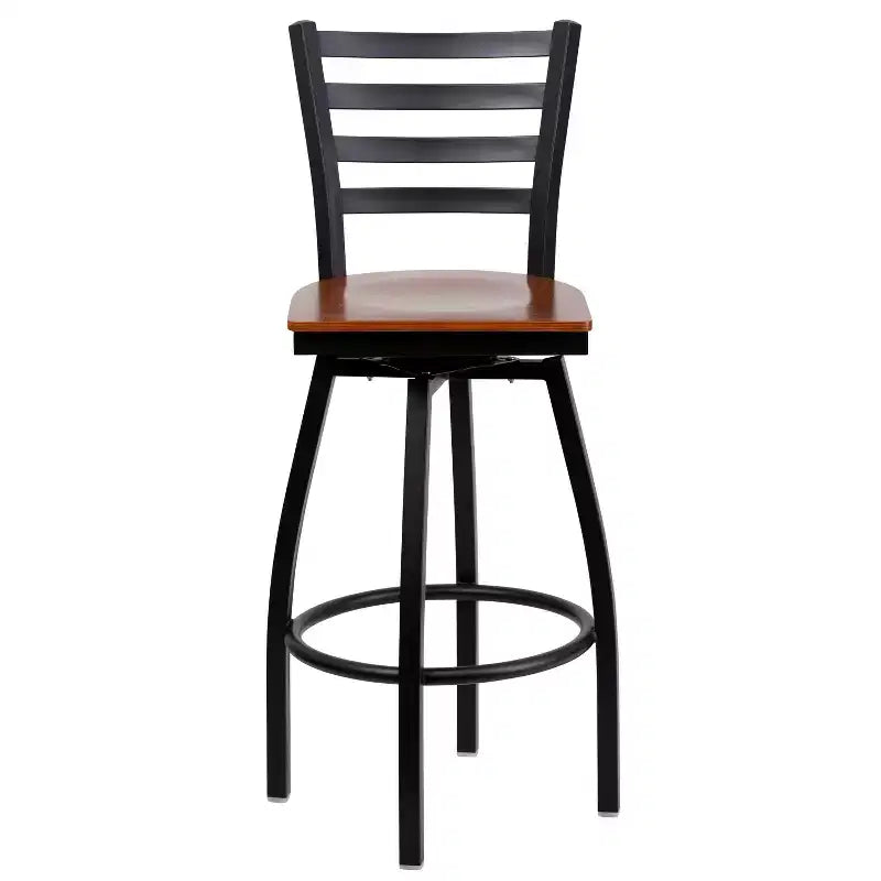 Emma and Oliver Black Ladder Back Swivel Metal Restaurant Dining Barstool