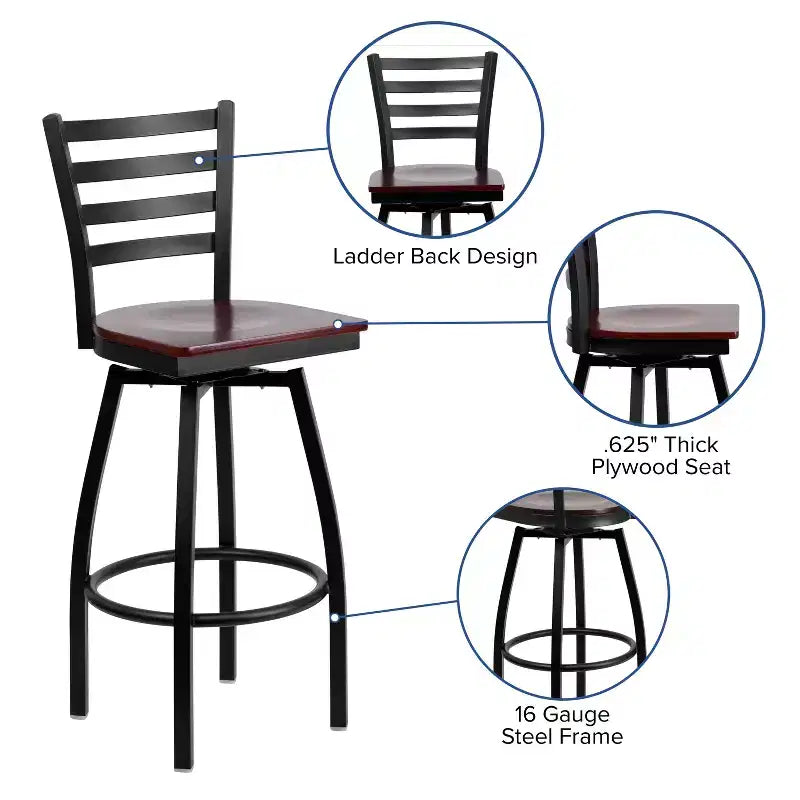 Emma and Oliver Black Ladder Back Swivel Metal Restaurant Dining Barstool