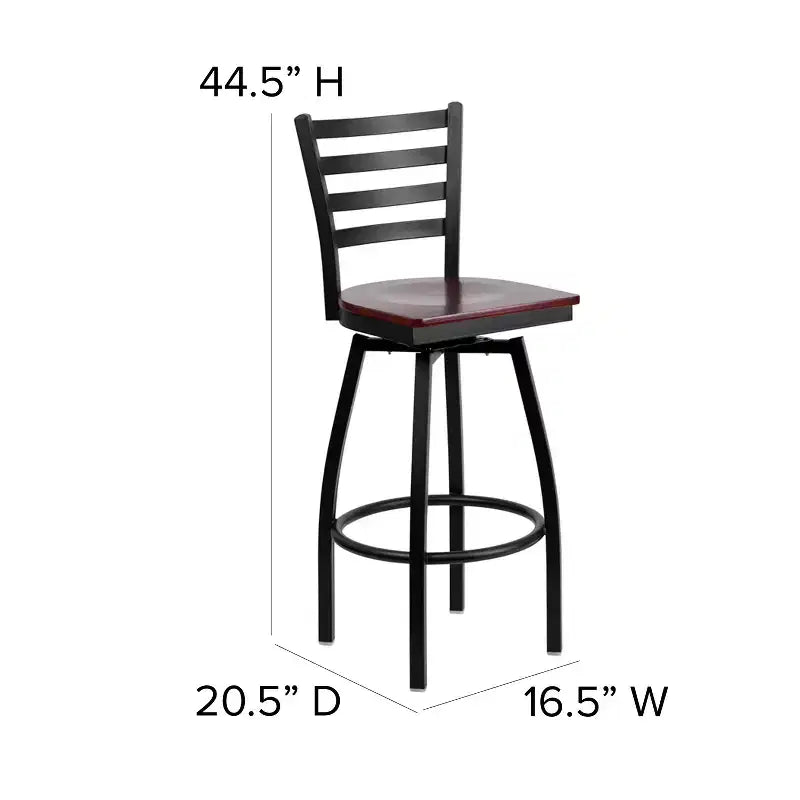 Emma and Oliver Black Ladder Back Swivel Metal Restaurant Dining Barstool