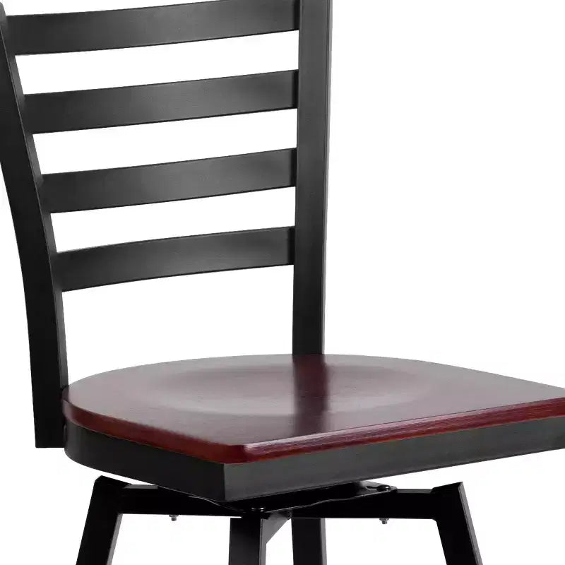 Emma and Oliver Black Ladder Back Swivel Metal Restaurant Dining Barstool