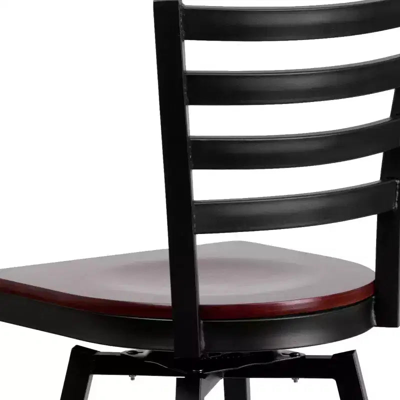 Emma and Oliver Black Ladder Back Swivel Metal Restaurant Dining Barstool