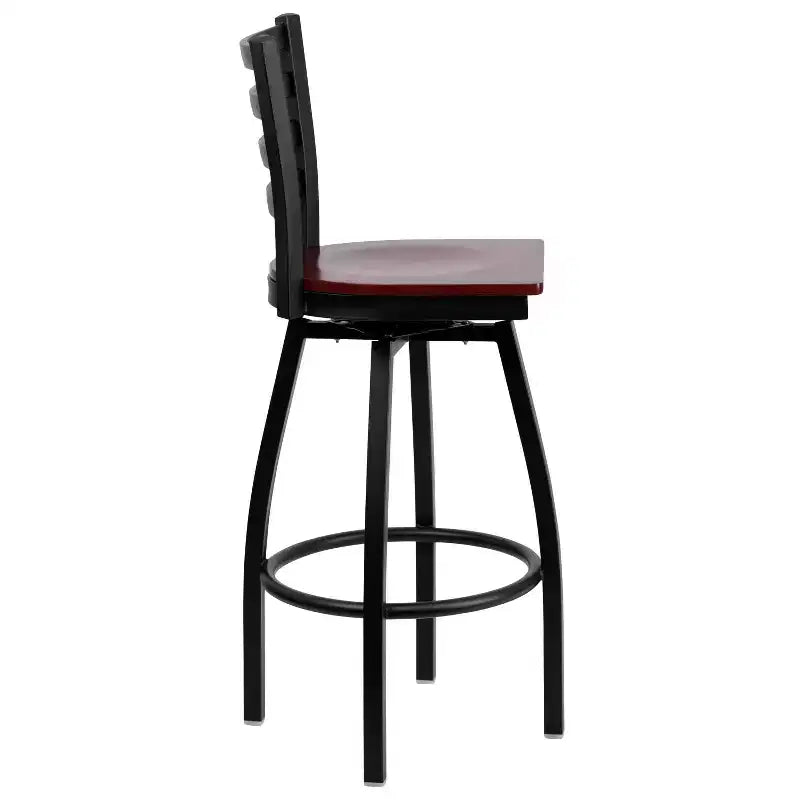 Emma and Oliver Black Ladder Back Swivel Metal Restaurant Dining Barstool