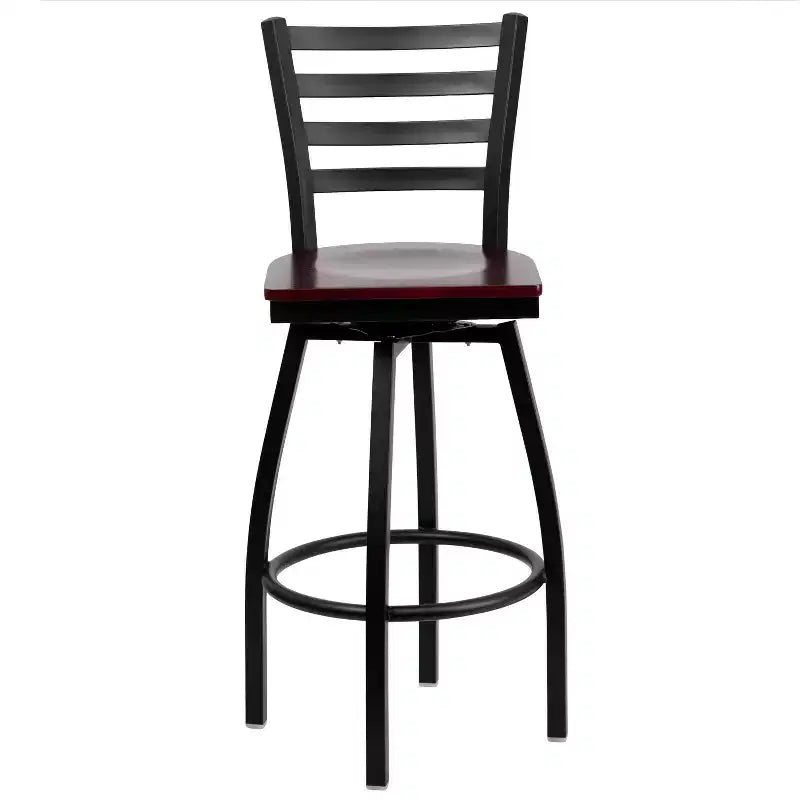 Emma and Oliver Black Ladder Back Swivel Metal Restaurant Dining Barstool