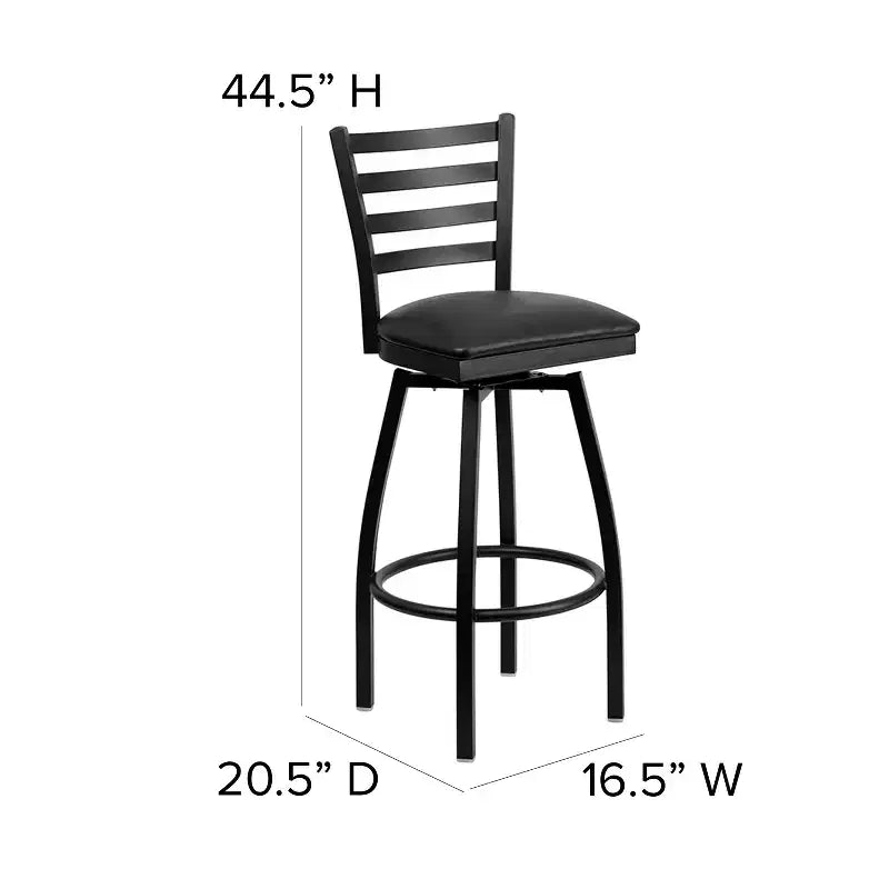 Emma and Oliver Black Ladder Back Swivel Metal Restaurant Dining Barstool