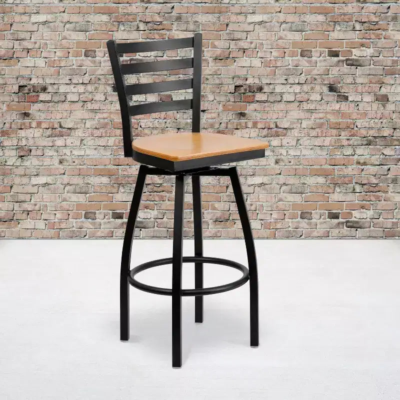 Emma and Oliver Black Ladder Back Swivel Metal Restaurant Dining Barstool