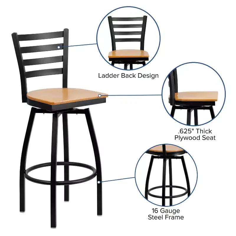 Emma and Oliver Black Ladder Back Swivel Metal Restaurant Dining Barstool