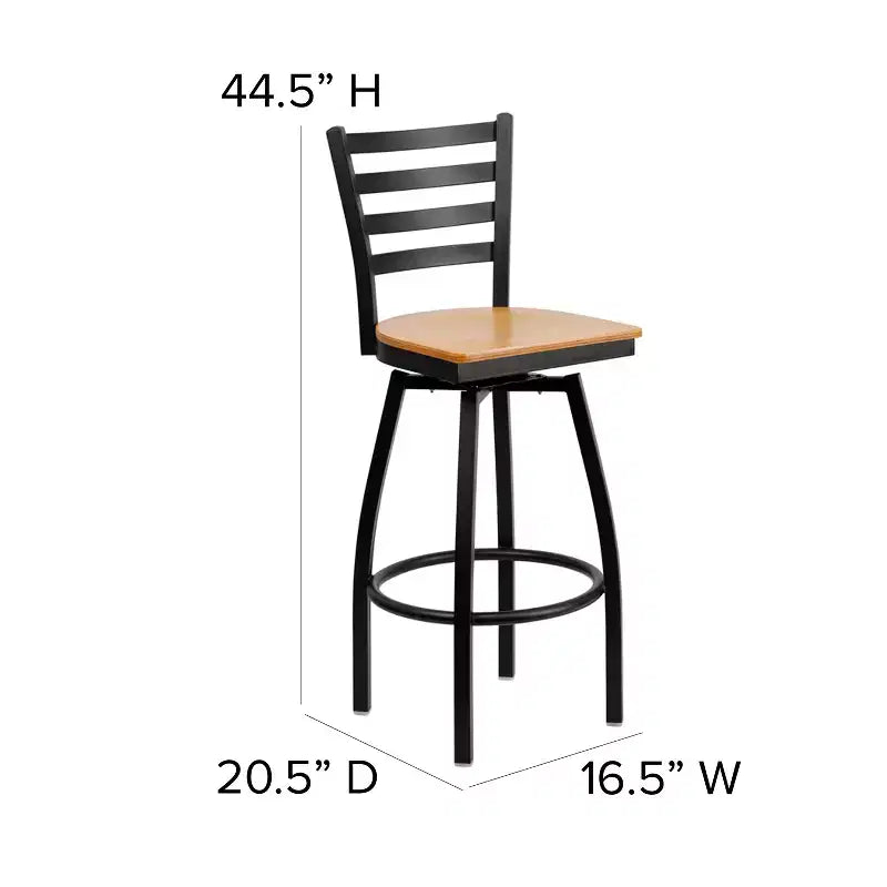 Emma and Oliver Black Ladder Back Swivel Metal Restaurant Dining Barstool