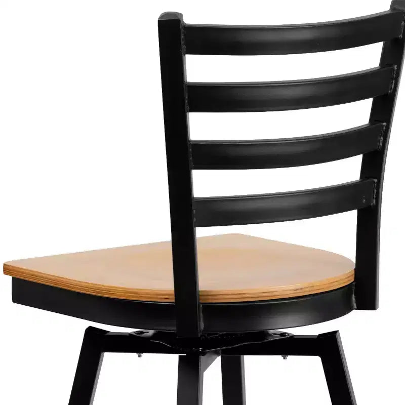 Emma and Oliver Black Ladder Back Swivel Metal Restaurant Dining Barstool