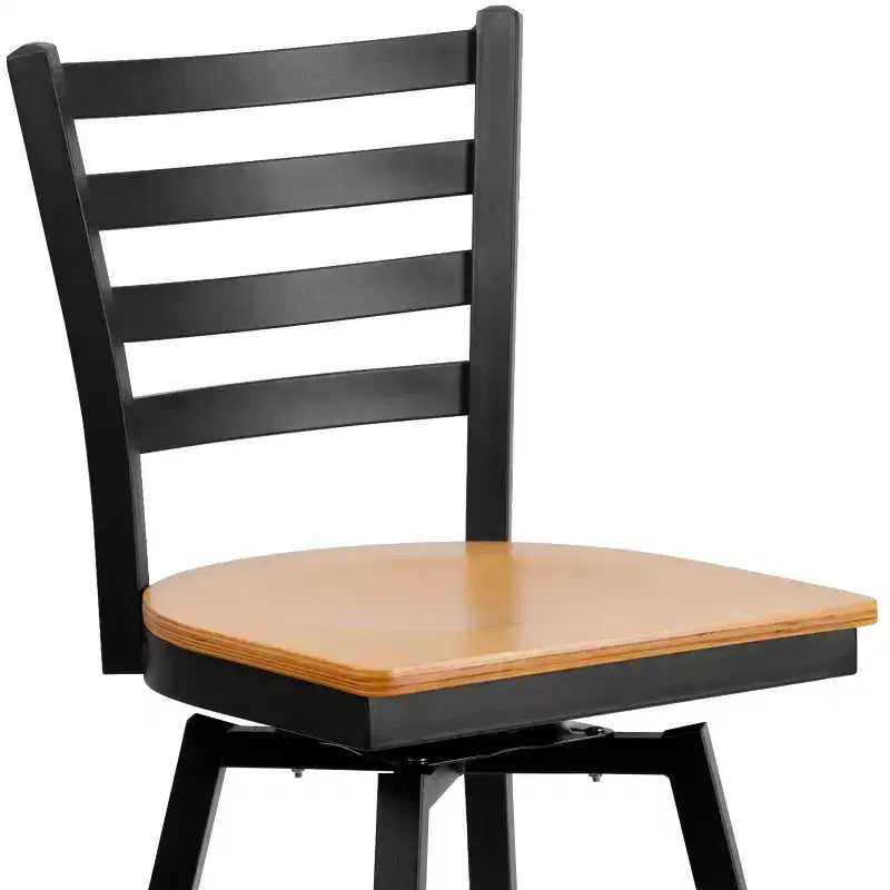 Emma and Oliver Black Ladder Back Swivel Metal Restaurant Dining Barstool