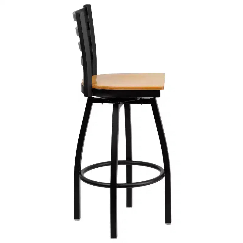 Emma and Oliver Black Ladder Back Swivel Metal Restaurant Dining Barstool