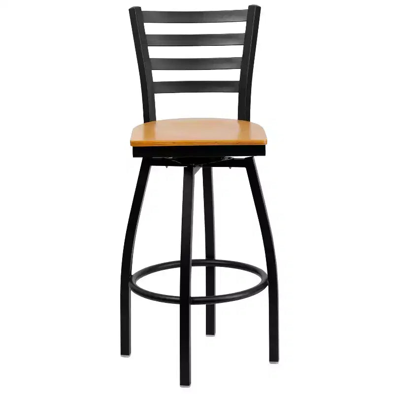 Emma and Oliver Black Ladder Back Swivel Metal Restaurant Dining Barstool