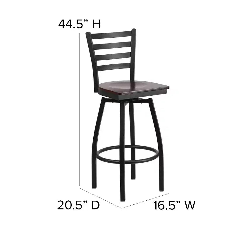 Emma and Oliver Black Ladder Back Swivel Metal Restaurant Dining Barstool
