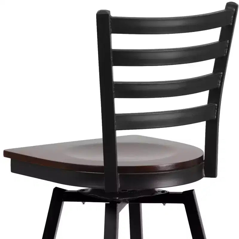 Emma and Oliver Black Ladder Back Swivel Metal Restaurant Dining Barstool
