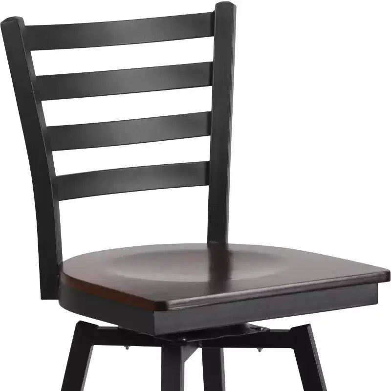Emma and Oliver Black Ladder Back Swivel Metal Restaurant Dining Barstool