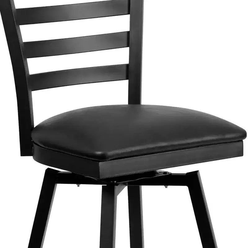Emma and Oliver Black Ladder Back Swivel Metal Restaurant Dining Barstool