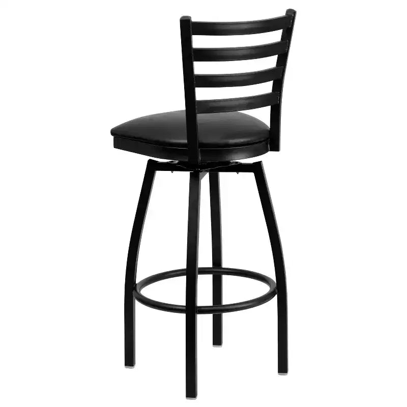 Emma and Oliver Black Ladder Back Swivel Metal Restaurant Dining Barstool