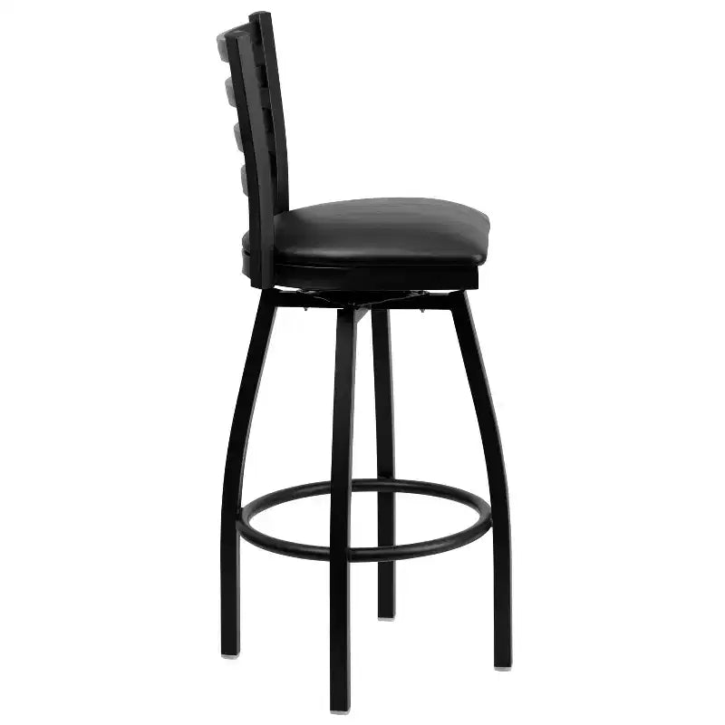 Emma and Oliver Black Ladder Back Swivel Metal Restaurant Dining Barstool