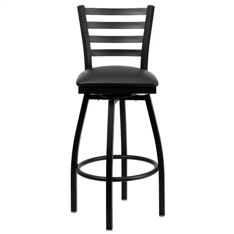 Emma and Oliver Black Ladder Back Swivel Metal Restaurant Dining Barstool
