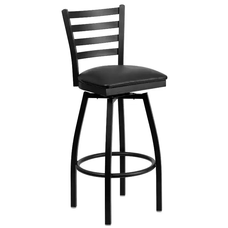 Emma and Oliver Black Ladder Back Swivel Metal Restaurant Dining Barstool