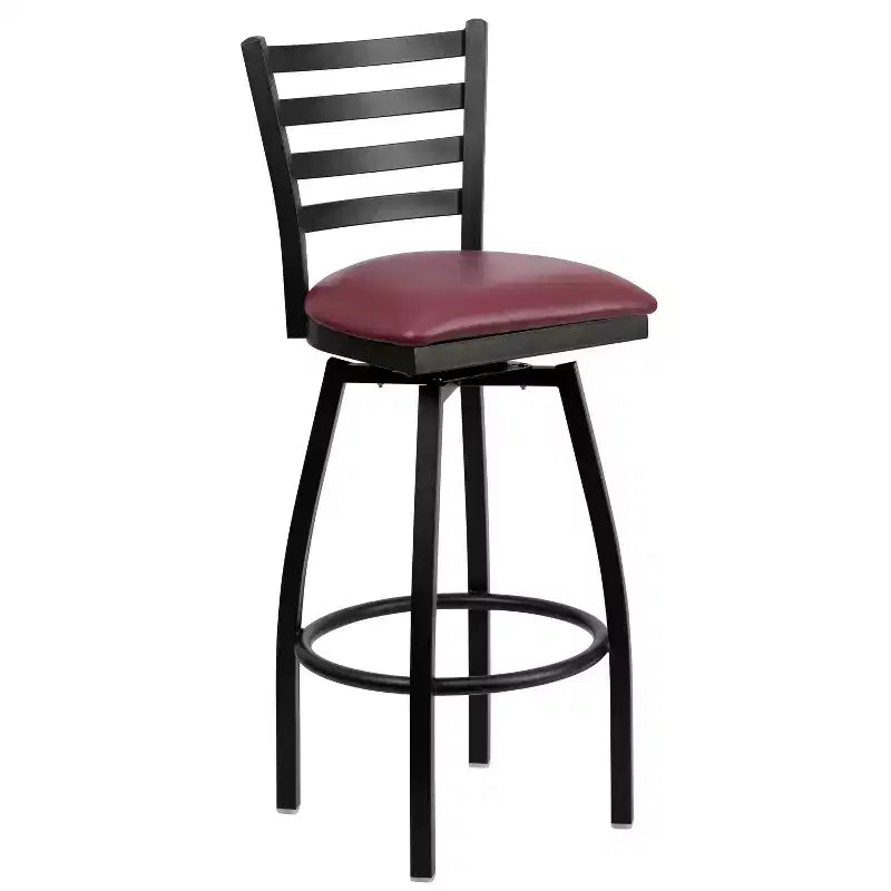 Emma and Oliver Black Ladder Back Swivel Metal Restaurant Dining Barstool