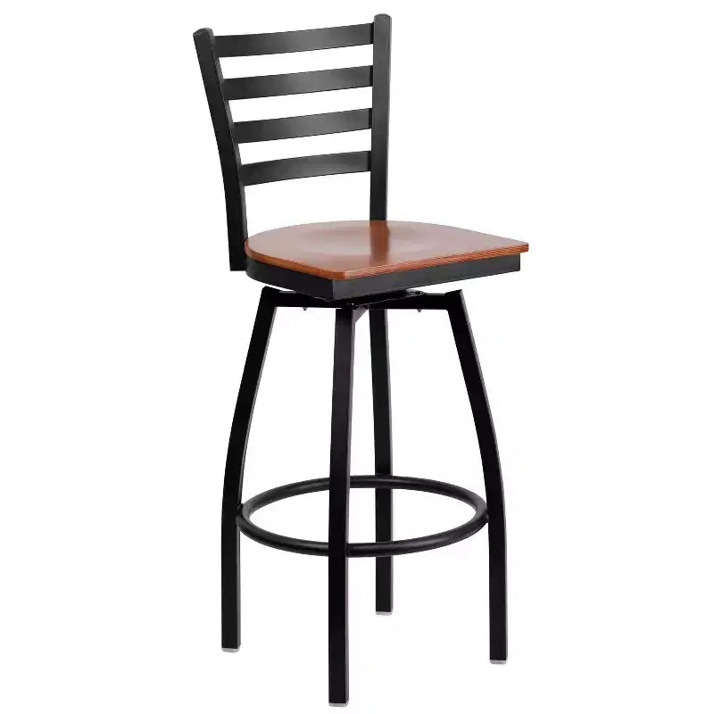 Emma and Oliver Black Ladder Back Swivel Metal Restaurant Dining Barstool