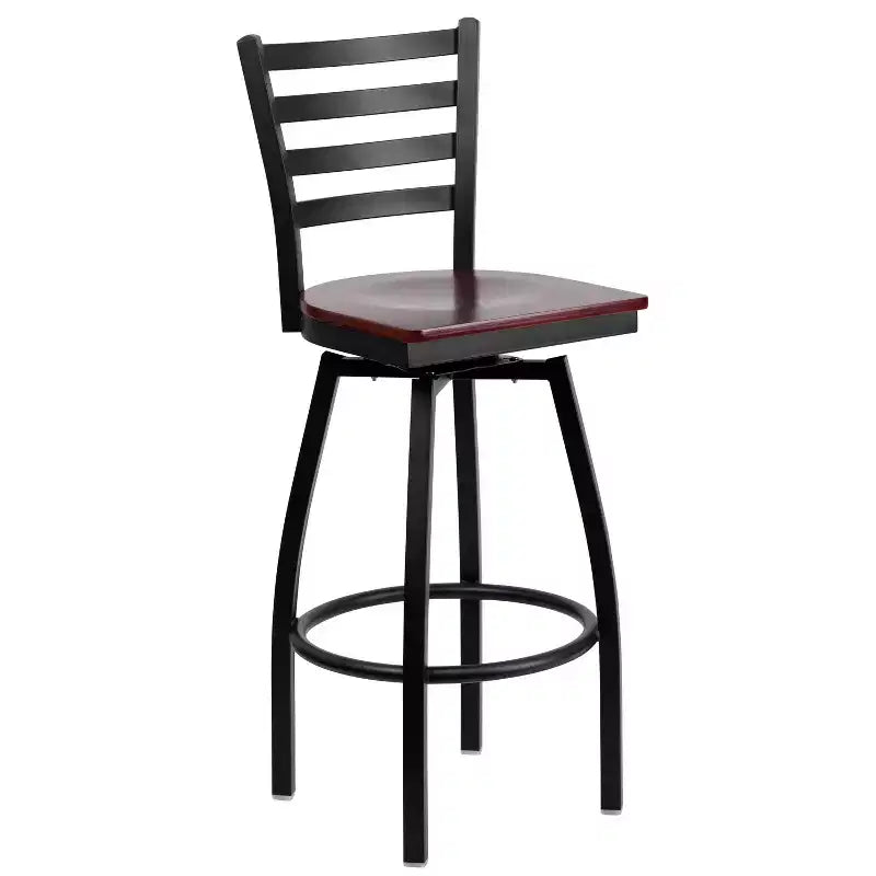 Emma and Oliver Black Ladder Back Swivel Metal Restaurant Dining Barstool