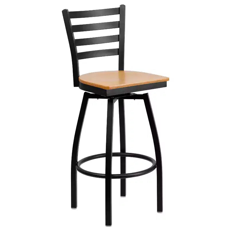 Emma and Oliver Black Ladder Back Swivel Metal Restaurant Dining Barstool