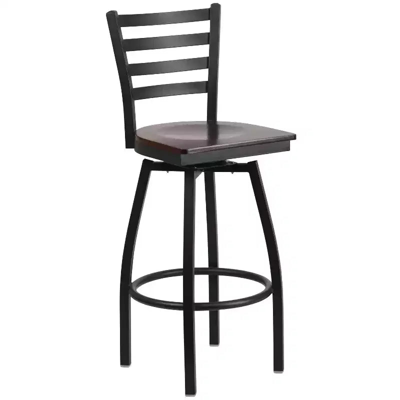 Emma and Oliver Black Ladder Back Swivel Metal Restaurant Dining Barstool