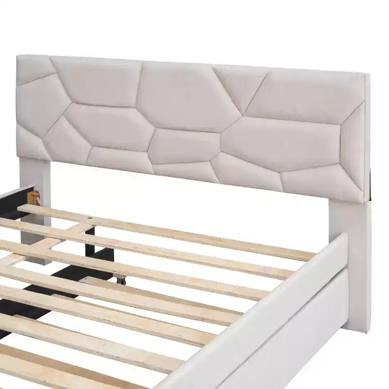 Upholstered Platform Bed with Brick Pattern Headboard and Trundle Bed-ModernLuxe