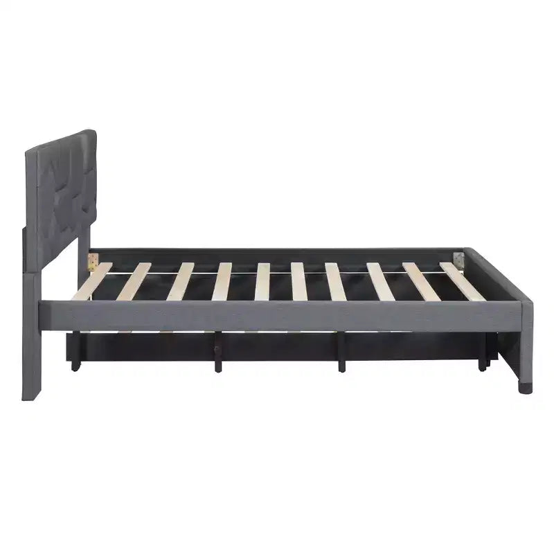 Upholstered Platform Bed with Brick Pattern Headboard and Trundle Bed-ModernLuxe