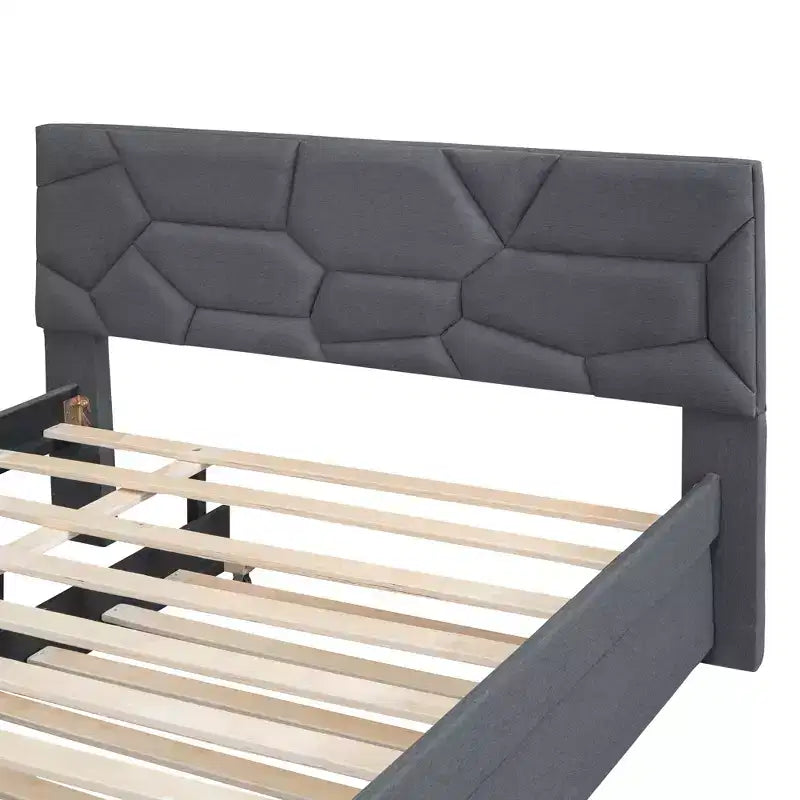 Upholstered Platform Bed with Brick Pattern Headboard and Trundle Bed-ModernLuxe