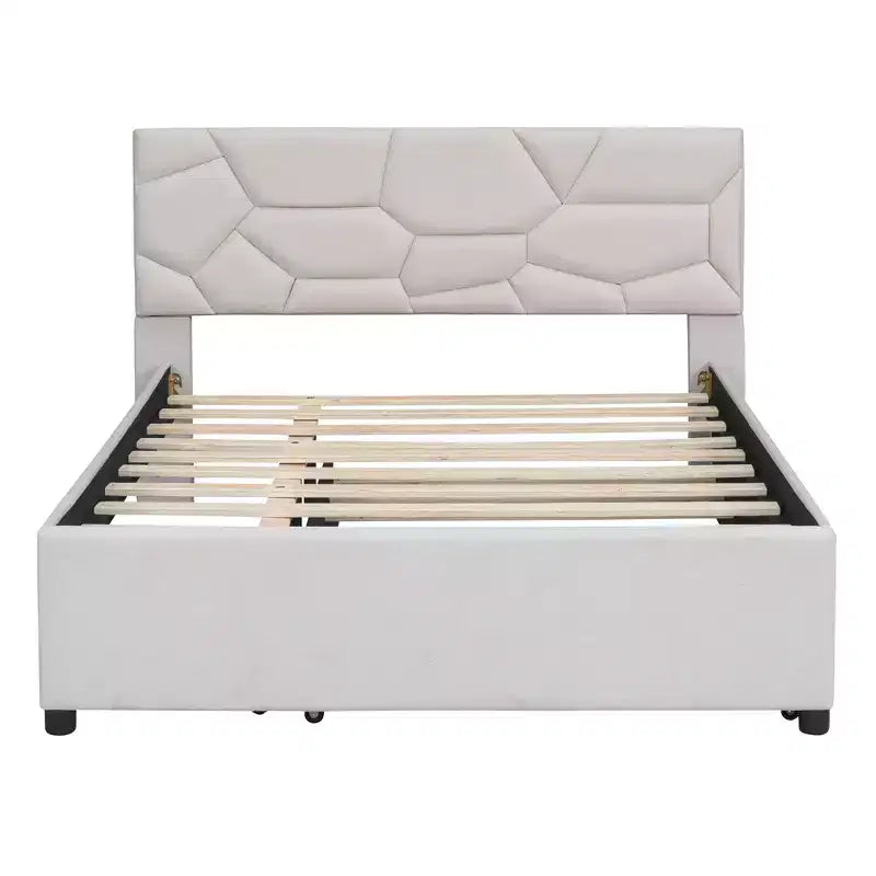 Upholstered Platform Bed with Brick Pattern Headboard and Trundle Bed-ModernLuxe