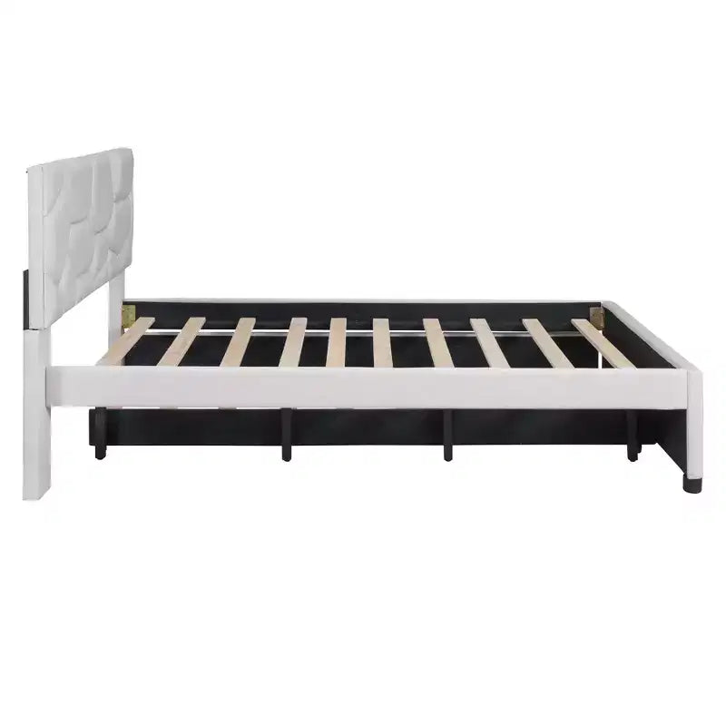 Upholstered Platform Bed with Brick Pattern Headboard and Trundle Bed-ModernLuxe