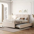 Upholstered Platform Bed with Brick Pattern Headboard and Trundle Bed-ModernLuxe
